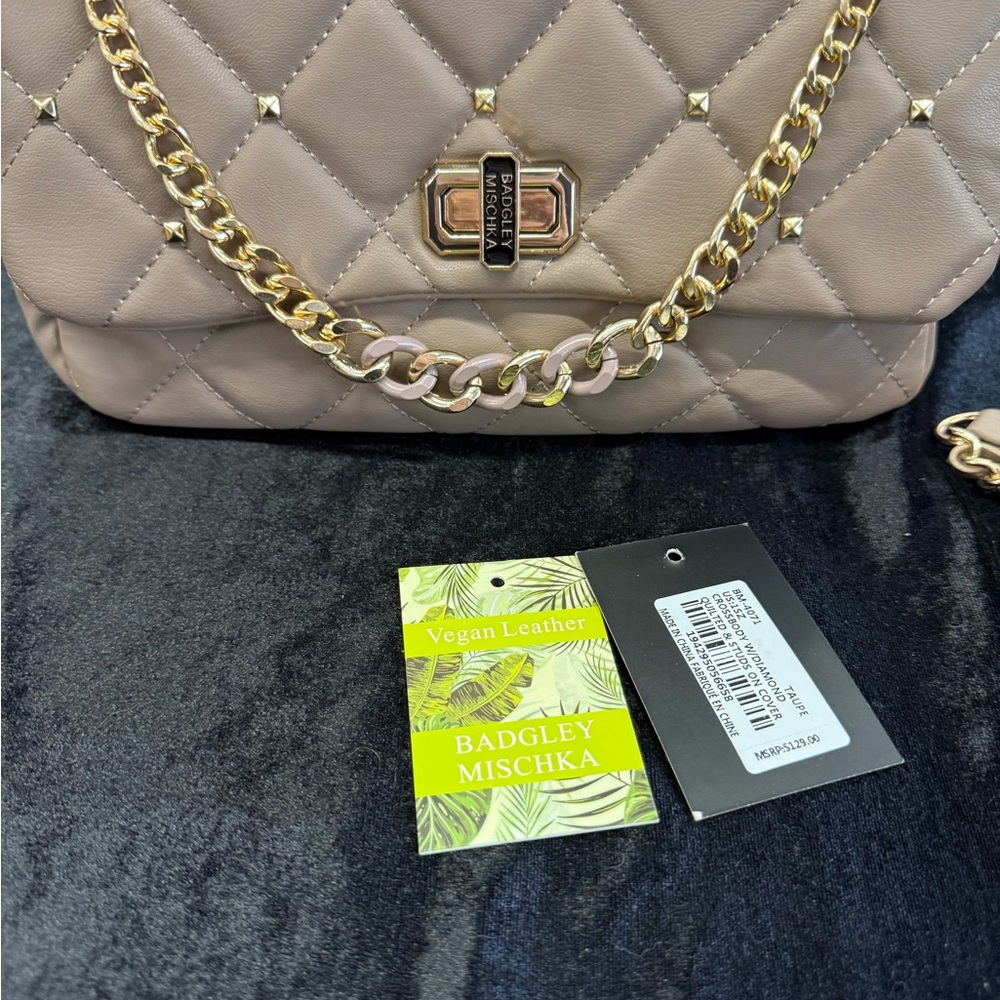 Badgley Mischka Quilted tan shoulder/CrossbodyBag - Picture 2 of 13
